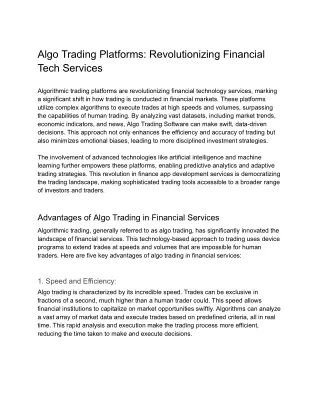 Algo Trading Platforms: Revolutionizing Financial Tech Services