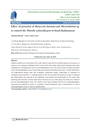 Effect of potential of Beauveria bassiana and Metarrhizium sp. to control