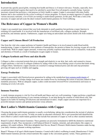 The significance of Copper: Finest Gals's Multivitamin Gummies for In general We