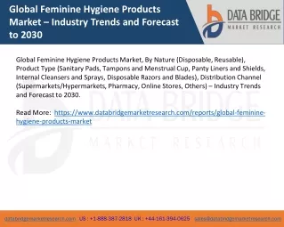 Global Feminine Hygiene Products Market – Industry Trends and Forecast to 2030