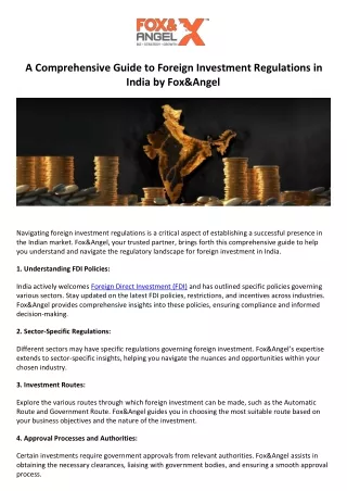 A Comprehensive Guide to Foreign Investment Regulations in India by Fox&Angel