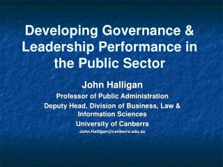 Developing Governance & Leadership Performance in the Public Sector