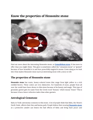 Know the properties of Hessonite stone