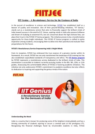 IIT Genius – A Revolutionary Service for the Geniuses of India