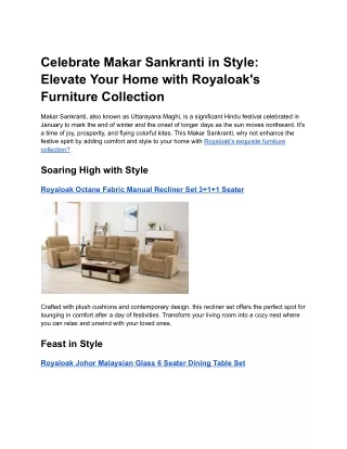 Celebrate Makar Sankranti in Style_ Elevate Your Home with Royaloak's Furniture Collection