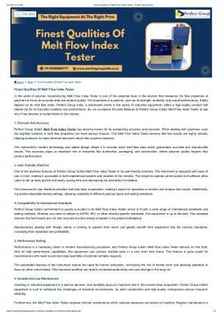 Finest Qualities Of Melt Flow Index Tester