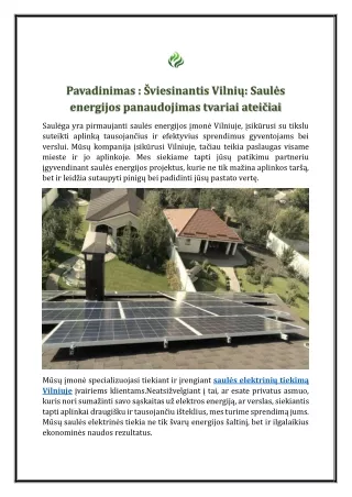 Šviesinantis Vilnių: Saulės energijos panaudojimas tvariai ateičiai