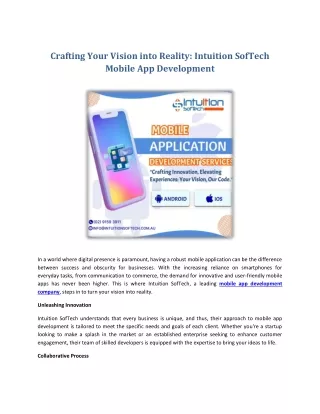 Crafting Your Vision into Reality- Intuition SofTech Mobile App Development