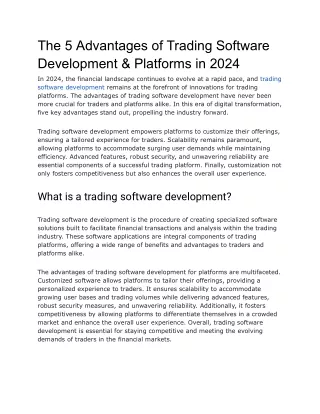 The 5 Advantages of Trading Software Development & Platforms in 2024