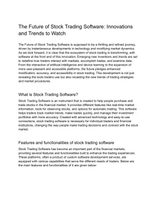 The Future of Stock Trading Software: Innovations and Trends to Watch