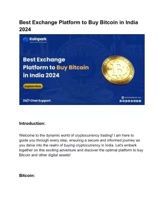 Best Exchange Platform to Buy Bitcoin in India 2024