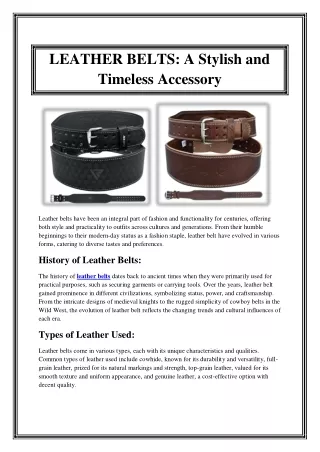 LEATHER BELTS A Stylish and Timeless Accessory