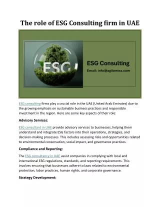 The role of ESG Consulting firm in UAE