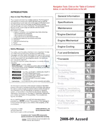 2009 Honda Accord Service Repair Manual