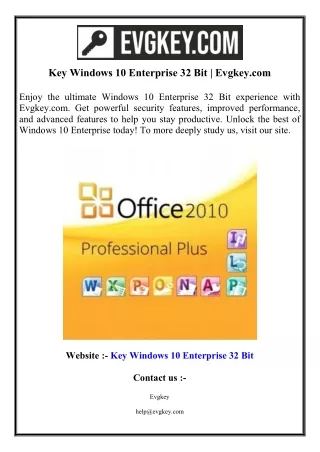 Key Windows 10 Enterprise 32 Bit  Evgkey.com