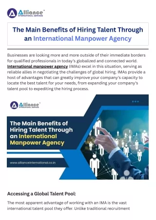 The Main Benefits of Hiring Talent Through an International Manpower Agency