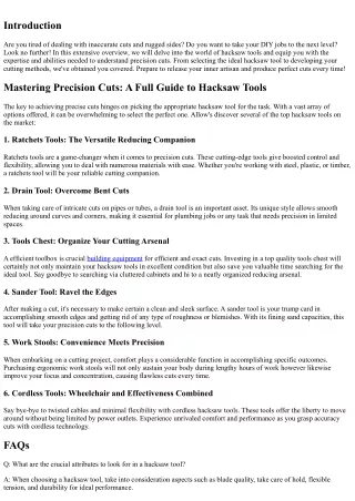 Understanding Accuracy Cuts: A Total Guide to Hacksaw Tools