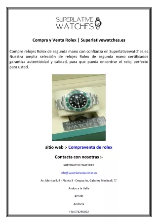 Compra y Venta Rolex  Superlativewatches.es