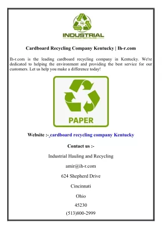 Cardboard Recycling Company Kentucky  Ih-r.com