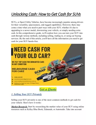 Cash For Suvs Melbourne Cash for Carz