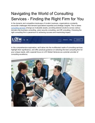 Navigating the World of Consulting Services - Finding the Right Firm for You