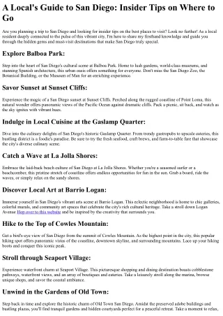 Unlocking San Diego's Hidden Gems: Navigating its Vibrant Tapestry