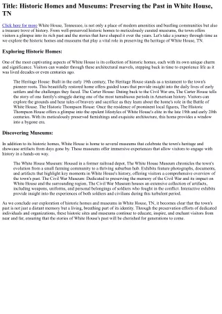 Diving Deep into the Rich History of White House, TN: Pillars of the Past