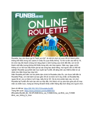 Khám Phá Bí Mật Roulette Tại Fun88 68 183_ Chiến Lược Và Mẹo