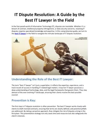 IT Dispute Resolution: A Guide by the Best IT Lawyer in the Field