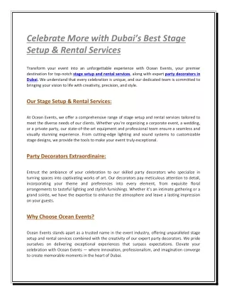 Celebrate More with Dubai’s Best Stage Setup & Rental Services