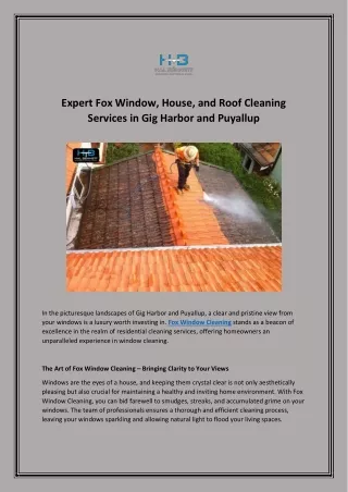 Expert Fox Window House and Roof Cleaning Services in Gig Harbor and Puyallup