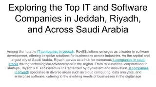 Exploring the Top IT and Software Companies in Jeddah, Riyadh, and Across Saudi Arabia