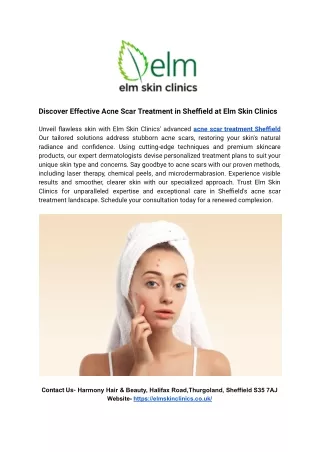 Discover Effective Acne Scar Treatment in Sheffield at Elm Skin Clinics