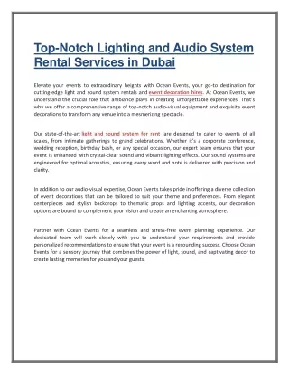 Top-Notch Lighting and Audio System Rental Services in Dubai