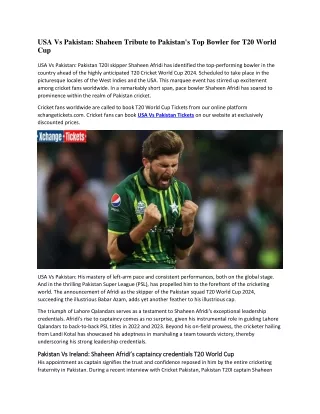 USA Vs Pakistan Shaheen Tribute to Pakistan's Top Bowler for T20 World Cup