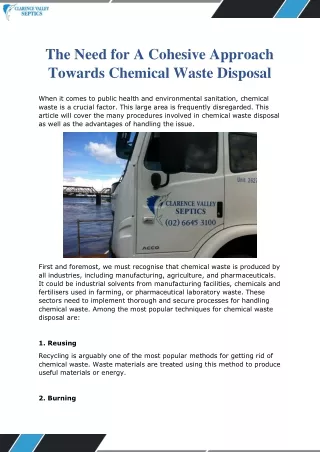 The Need for A Cohesive Approach Towards Chemical Waste Disposal