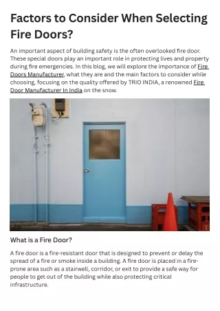 Factors to Consider When Selecting Fire Doors