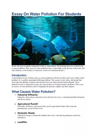 Essay On Water Pollution For Students