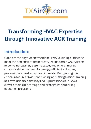 Transforming HVAC Expertise through Innovative ACR Training