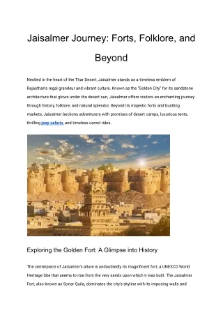 Jaisalmer Journey_ Forts, Folklore, and Beyond