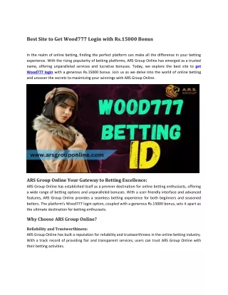 Best Site to Get Wood777 Login with Rs 15000 Bonus