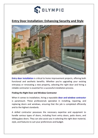 Entry Door Installation: Enhancing Security and Style