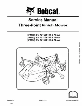 Bobcat 3FM60 Three-Poing Finish Mower Service Repair Manual SN AL1C00101 And Above