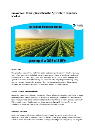 Innovations Driving Growth in the Agriculture Insurance Market