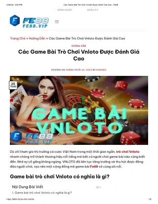 Các Game Bài Trò Chơi Vnloto Được Đánh Giá Cao - Fe88