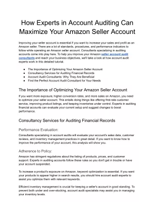 How Experts in Account Auditing Can Maximize Your Amazon Seller Account - Google Docs