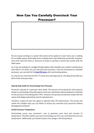 How Can You Carefully Overclock Your Processor?