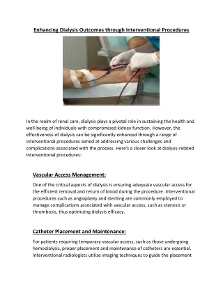 Enhancing Dialysis Outcomes through Interventional Procedures