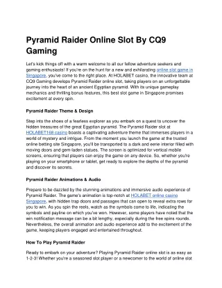 Pyramid Raider Online Slot By CQ9 Gaming