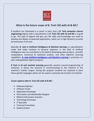 What is the future scope of B. Tech CSE with AI & ML?